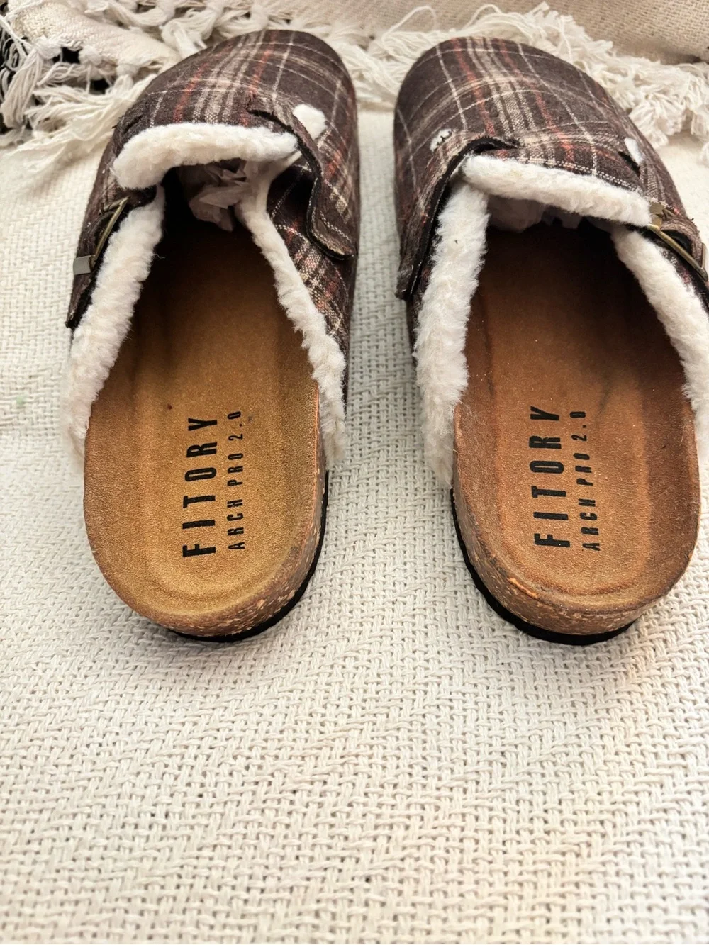 Fitory Brown Plaid Cork Mule Shoes Men’s Size 13